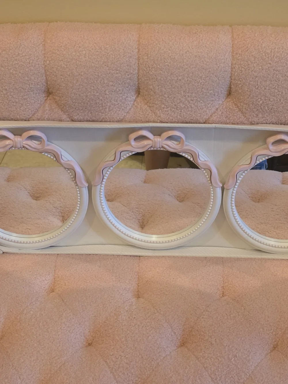 Pink Bow Round Mirrors Set - 3 Decorative Wall Mirrors